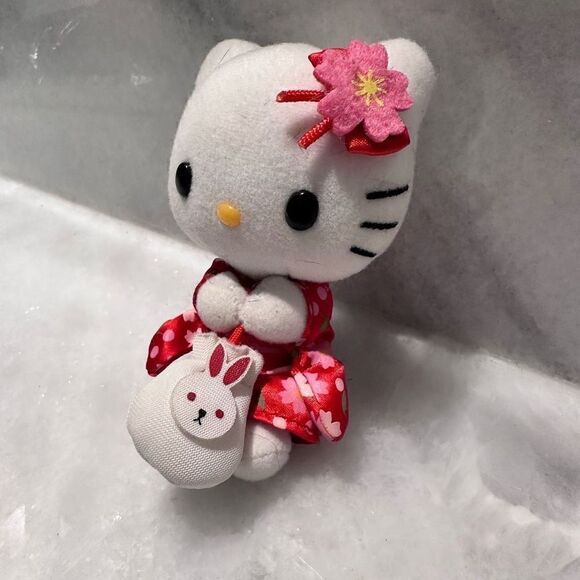 Rare Extra Small Sanrio HELLO KITTY Plush Japanese Doll Dressed with Beautiful S